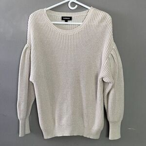 Express Chunky Knit Sweater Womens Drop Shoulder Slouchy Long Sleeves Beige Sz M